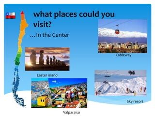 what places could you
visit?
…In the Center
Easter island
Valparaíso
Sky resort
Cableway
 