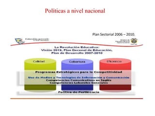 Políticas a nivel nacional


                    Plan Sectorial 2006 – 2010.
 
