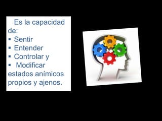 Es la capacidad
de:
 Sentir
 Entender
 Controlar y
 Modificar
estados anímicos
propios y ajenos.
 