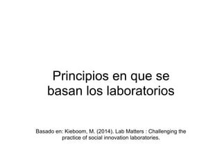 Principios en que se
basan los laboratorios
Basado en: Kieboom, M. (2014). Lab Matters : Challenging the
practice of social innovation laboratories.
 