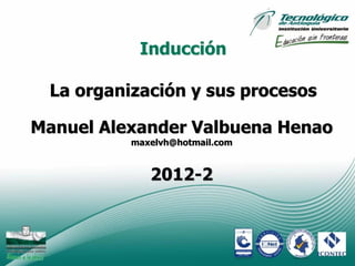 Inducción

 La organización y sus procesos

Manuel Alexander Valbuena Henao
          maxelvh@hotmail.com


             2012-2



                                  1
 