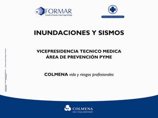 INUNDACIONES Y SISMOS
VICEPRESIDENCIA TECNICO MEDICA
ÁREA DE PREVENCIÓN PYME
COLMENA vida y riesgos profesionales
 