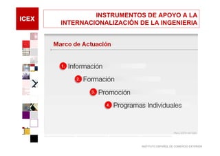 INSTRUMENTOS DE APOYO A LA
INTERNACIONALIZACIÓN DE LA INGENIERIA




                     INSTITUTO ESPAÑOL DE COMERCIO EXTERIOR
 