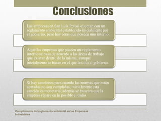 Conclusiones




Cumplimiento del reglamento ambiental en las Empresas
Industriales
 