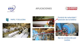 33
PAPEL Y CELULOSA
Eje no conducido por
ruedas
Control de velocidad /
posición de la bobina
APLICACIONES
 