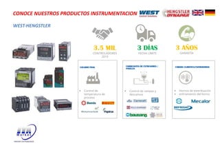 CONOCE NUESTROS PRODUCTOS INSTRUMENTACION
3 DÍAS
FECHA LÍMITE
3.5 MIL
CONTROLADORES
2019
3 AÑOS
GARANTÍA
WEST-HENGSTLER
USUARIO FINAL CÁMARA CLIMÁTICA/ENFRIADORAS
FABRICANTES DE EXTRUSORES /
PANELES
§ Control de
temperatura de
proceso
§ Control de rampas y
descansos
§ Hornos de esterilización
§ enfriamiento del horno
 
