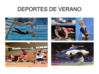 DEPORTES DE VERANO El  atletismo  (con sus diferentes disciplinas) es el más representativo de todos los deportes que conforman esto juegos. Cabe destacar la  “Maratón”,  por ser la última prueba que se disputa y por su legendaria historia ( tarea ).  Además del atletismo hay competiciones de: 