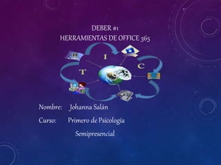 DEBER #1
HERRAMIENTAS DE OFFICE 365
Nombre: Johanna Salán
Curso: Primero de Psicología
Semipresencial
 