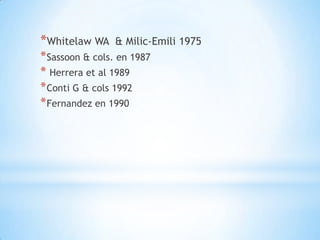 *Whitelaw WA    & Milic-Emili 1975
* Sassoon & cols. en 1987
* Herrera et al 1989
* Conti G & cols 1992
* Fernandez en 1990
 