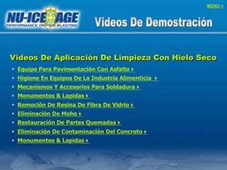 MENU >
Videos De Aplicación De Limpieza Con Hielo Seco
§  Equipo Para Pavimentación Con Asfalto!"
§  Higiene En Equipos De La Industría Alimenticia !"
§  Mecanismos Y Accesorios Para Soldadura!"
§  Monumentos & Lapidas!"
§  Remoción De Resina De Fibra De Vidrio!"
§  Eliminación De Moho!"
§  Restauración De Partes Quemadas!"
§  Eliminación De Contaminación Del Concreto!"
§  Monumentos & Lapidas!"
 