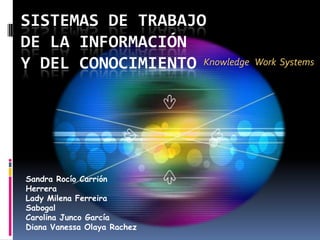 Sistemas de trabajode la información y del conocimiento KnowledgeWorkSystems Sandra Rocío Carrión  Herrera Lady Milena Ferreira Sabogal Carolina Junco García Diana Vanessa Olaya Rachez 