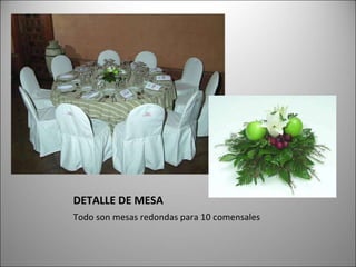 DETALLE DE MESA Todo son mesas redondas para 10 comensales 