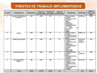 FRENTES DE TRABAJO IMPLEMENTADOS
cocoes
 
