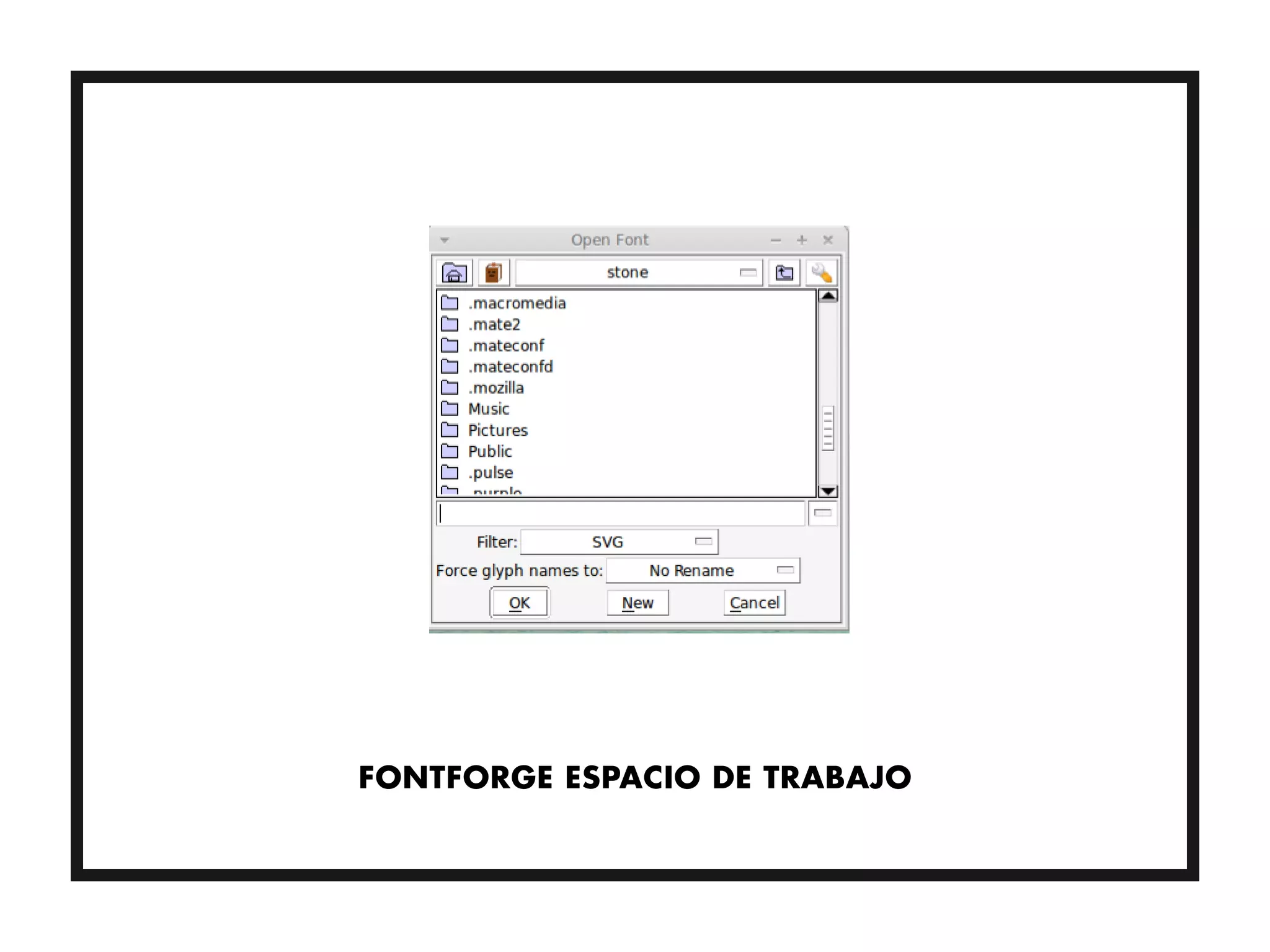 FONTFORGE ESPACIO DE TRABAJO
 