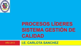 PROCESOS LÍDERES
SISTEMA GESTIÓN DE
CALIDAD
I.E. CARLOTA SANCHEZ
AÑO 2013
 