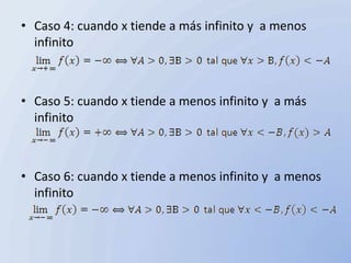 • Caso 4: cuando x tiende a más infinito y a menos
  infinito



• Caso 5: cuando x tiende a menos infinito y a más
  infinito



• Caso 6: cuando x tiende a menos infinito y a menos
  infinito
 