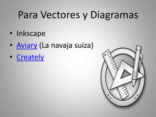 Wireframes y estructuras

• Iplotz
• Pidoco
• Pencil Project

• Freemind
• Text2mindmap
• Mindomo
 