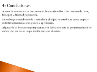 3: Gráfico de uso de las herramientas de moodle (hoja de cálculo).