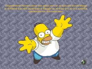 Originalmente Homero,tenía tres pelos pero en el episodio donde Marge le confiesa que está esperando a Maggie se arranca uno de sus cabellos quedándole los dos habituales. 