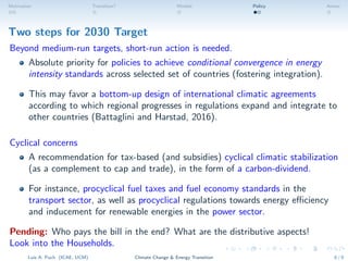 Motivation Transition? Models Policy Annex
Two steps for 2030 Target
Beyond medium-run targets, short-run action is needed...