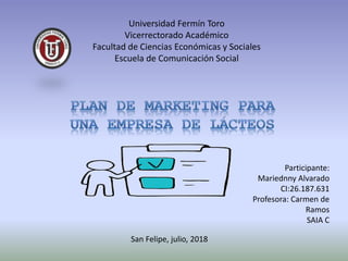 Universidad Fermín Toro
Vicerrectorado Académico
Facultad de Ciencias Económicas y Sociales
Escuela de Comunicación Social
Participante:
Mariednny Alvarado
CI:26.187.631
Profesora: Carmen de
Ramos
SAIA C
San Felipe, julio, 2018
 