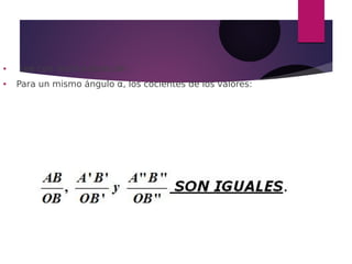 ● Lee con mucha atención:
● Para un mismo ángulo α, los cocientes de los valores:
 