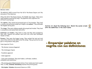 - Emparejar palabras con definiciones - Emparejar palabras en negrita con sus definiciones