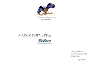 MBA mercadeo
MATRIZ DOFA y PEea
Farias, Kathiuska
Goncalves, Humberto
Avila, Anngi
Agosto 2014
 