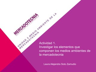 Actividad 1.
Investigar los elementos que
componen los medios ambientes de
la mercadotecnia
Laura Alejandra Soto Zamudio
 