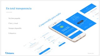 En total transparencia
finizens.com
• Sin letra pequeña
• Claro y visual
• Siempre disponible
• Exhaustivo
 