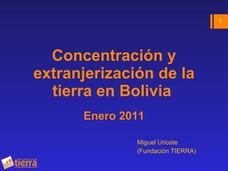 Concentración y extranjerización de la tierra en Bolivia  Enero 2011 ,[object Object],[object Object]