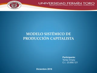 Diciembre 2016
MODELO SISTÉMICO DE
PRODUCCIÓN CAPITALISTA
Participante:
Torrez Irmary
C.I.: 23.850.121
 