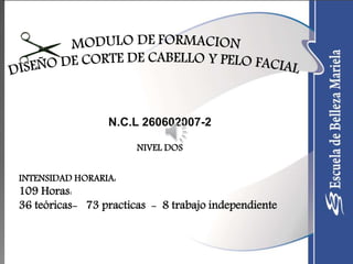 N.C.L 260602007-2
NIVEL DOS
INTENSIDAD HORARIA:
109 Horas:
36 teóricas- 73 practicas - 8 trabajo independiente
 