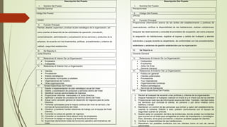 Descripción Del Puesto
I. Nombre Del Puesto:
Gerente General
Código Del Puesto:
ZGG01
II. Función Principal:
Planear, diseñar, supervisar y evaluar el plan estratégico de la organización, así
como orientar el desarrollo de las actividades de operación, vinculación,
comercialización, administración y actualización de los servicios y productos de la
empresa, de acuerdo con los lineamientos, políticas, procedimientos y criterios de
calidad y seguridad establecidos.
III. Se Reporta A:
Junta Directiva
IV. Relaciones Al Interior De La Organización:
 Empleados
 Huéspedes
V. Relaciones Al Exterior De La Organización:
 Clientes
 Proveedores
 Aliados estratégicos
 Autoridades municipales y estatales
 Organizaciones de Turismo
 Otras organizaciones
VI. Tareas Específicas Del Puesto:
1. Diseño e implementación de plan estratégico anual del Hotel
2. Diseño y coordinación de productos y servicios dentro del Hotel
3. Identificar nuevas oportunidades de ingresos.
4. Proporcionar informes mensuales a la Junta Directiva .
5. Optimizar y ampliar los procesos de servicio dentro del Hotel.
6. Actuar como consultor general de desarrollo de negocios para la Junta
Directiva.
7. Fomentar actividades para la mejora continua del nivel de servicio y las
normas de funcionamiento del Hotel.
8. Construir y mantener fuertes relaciones de trabajo con el equipo del hotel
(cliente).
9. Fomentar la cultura de gestión de ingresos.
10. Fomentar un excelente clima laboral entre los empleados.
11. Promover el trabajo en equipo y la filosofía de excelencia.
12. Supervisar diariamente todas las funciones operativo administrativas del
Hotel.
Descripción Del Puesto
I. Nombre Del Puesto:
Recepcionista
II. Código Del Puesto:
ZRC02
III. Función Principal:
Proporcionar información acerca de las tarifas del establecimiento y políticas de
reservaciones; verificar la disponibilidad de las habitaciones; realizar cotizaciones;
bloquear las reservaciones y consultar el pronóstico de ocupación, así como preparar
la asignación de habitaciones; registrar el ingreso y salida del huésped y atender
solicitudes y quejas durante su alojamiento, de conformidad con los procedimientos,
estándares y sistemas de gestión establecidos por la organización.
IV. Se Reporta a:
V. Relaciones Al Interior De La Organización:
 Huéspedes
 Empleados
 Jefes De Área
 Gerente General
VI. Relaciones Al Exterior De La Organización:
 Público en general
 Clientes potenciales
 Proveedores
 Tour Operadoras
 Organizaciones turísticas
 Aliados estratégicos
 Servicios de transporte
VII. Tareas Específicas Del Puesto:
1. Recibir al huésped de acuerdo a las políticas y criterios de la organización.
2. Asignar habitación al huésped, realizan el check-in y el check-out de los clientes
3. Proporcionan todo tipo de información acerca del hotel. También, tramitan todos
los servicios que contrate el cliente, en persona o por otros medios como
teléfono o email
4. Mantienen un control de las personas que entran y salen del establecimiento,
usando la cortesía. Debido a esto, pueden comunicarse con el equipo de
seguridad cuando se precise.
5. Suelen estar en posesión del libro de incidencias, donde anotan los incidentes
que ocurren en el hotel para arreglarlas en orden de importancia o cronológico.
Esto, también, sirve para corroborar y resolver posibles quejas de clientes.
6. Verificar la disponibilidad de las habitaciones.
7. Resuelven los posibles conflictos con los clientes como el uso de camas
adicionales.
Gerente General
 