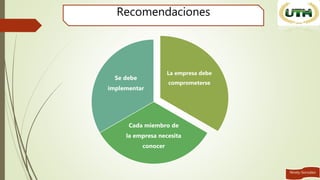 Recomendaciones
Ninely González
La empresa debe
comprometerse
Cada miembro de
la empresa necesita
conocer
Se debe
implementar
 