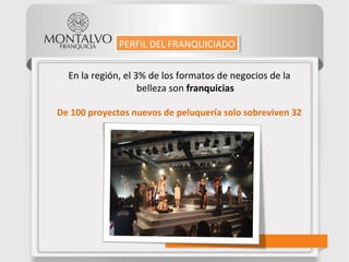 En la región, el 3% de los formatos de negocios de la
belleza son franquicias
De 100 proyectos nuevos de peluquería solo sobreviven 32
PERFIL DEL FRANQUICIADOPERFIL DEL FRANQUICIADO
 