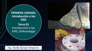 PRIMERA UNIDAD:
Introducción a los
END
Tema 01
Introducción a los
END, Defectología
Ing. Guido Quispe Ampuero
 