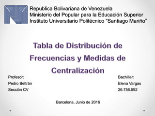 Republica Bolivariana de Venezuela
Ministerio del Popular para la Educación Superior
Instituto Universitario Politécnico “Santiago Mariño”
Profesor: Bachiller:
Pedro Beltrán Elena Vargas
Sección CV 26.756.592
Barcelona, Junio de 2016
 