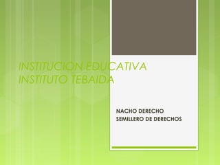 INSTITUCION EDUCATIVA
INSTITUTO TEBAIDA
NACHO DERECHO
SEMILLERO DE DERECHOS
 