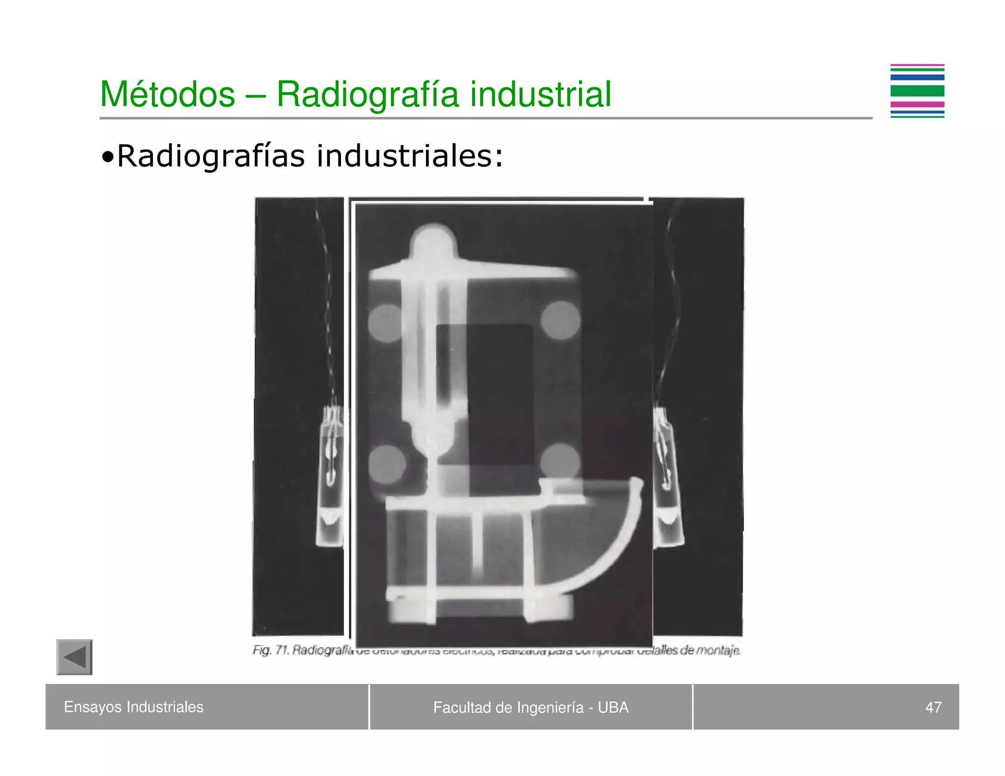 Ensayos Industriales Facultad de Ingeniería - UBA 47
Métodos – Radiografía industrial
•Radiografías industriales:
 