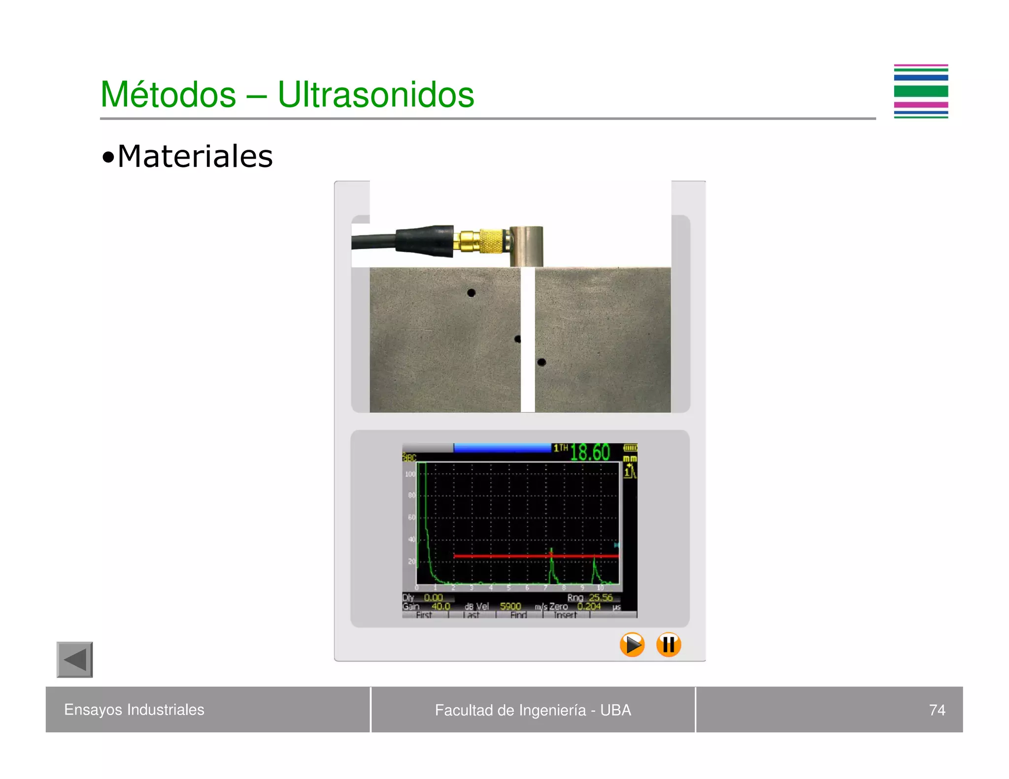 Ensayos Industriales Facultad de Ingeniería - UBA 74
Métodos – Ultrasonidos
•Materiales
 