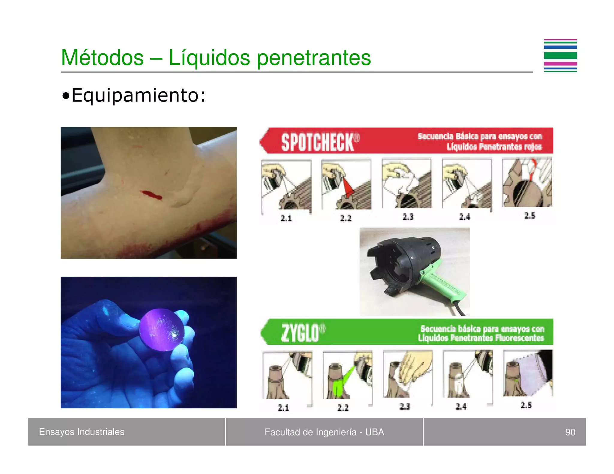 Ensayos Industriales Facultad de Ingeniería - UBA 90
Métodos – Líquidos penetrantes
•Equipamiento:
 