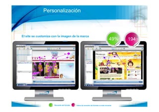 Personalización



El site se customiza con la imagen de la marca
                                                                                      49%
                                                                                     49         194
                                                                                                      57




                      Recuerdo del formato   Índice de recuerdo del formato vs total recuerdo
 