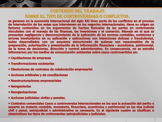 CONTENIDO DEL TRABAJO.
SOBRE EL TIPO DE CONTROVERSIAS O CONFLICTOS.

 