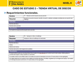 NIVEL 8

     CASO DE ESTUDIO 2 – TIENDA VIRTUAL DE DISCOS
Requerimientos funcionales.
 