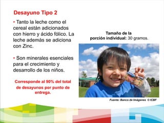 Beneficios del Desayuno InfantilAporta hierro, zinc y ácido fólicoque ayudan a: Crecer sanos.