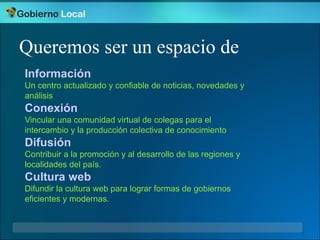Proyecto portal Municipios de la Argentina




Queremos ser un espacio de
Información
Un centro actualizado y confiable de...