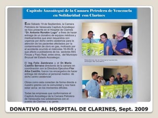 DONATIVO AL HOSPITAL DE CLARINES, Sept. 2009