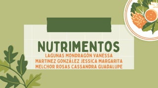 Nutrimentos
Lagunas Mondragón Vanessa
Martinez González Jessica margarita
melchor rosas cassandra guadalupe
 