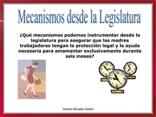 ¿Qué mecanismos podemos instrumentar desde la legislatura para asegurar que las madres trabajadoras tengan la protección legal y la ayuda necesaria para amamantar exclusivamente durante seis meses? Mecanismos desde la Legislatura 